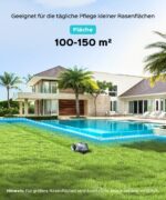 V100 Mähroboter ohne Begrenzungskabel Rasenroboter mit Kamera, Hindernisvermeidung, Vision Navigation, 4 Ah Akku Rasenmäher Roboter ohne Begrenzungsdraht 150㎡ mit Ersatzklingen, Spiralschnitt